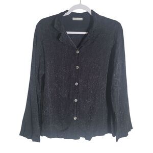 Bryn Walker Rayon Brocade Button Up Blouse Women's Medium Black Floral Artsy